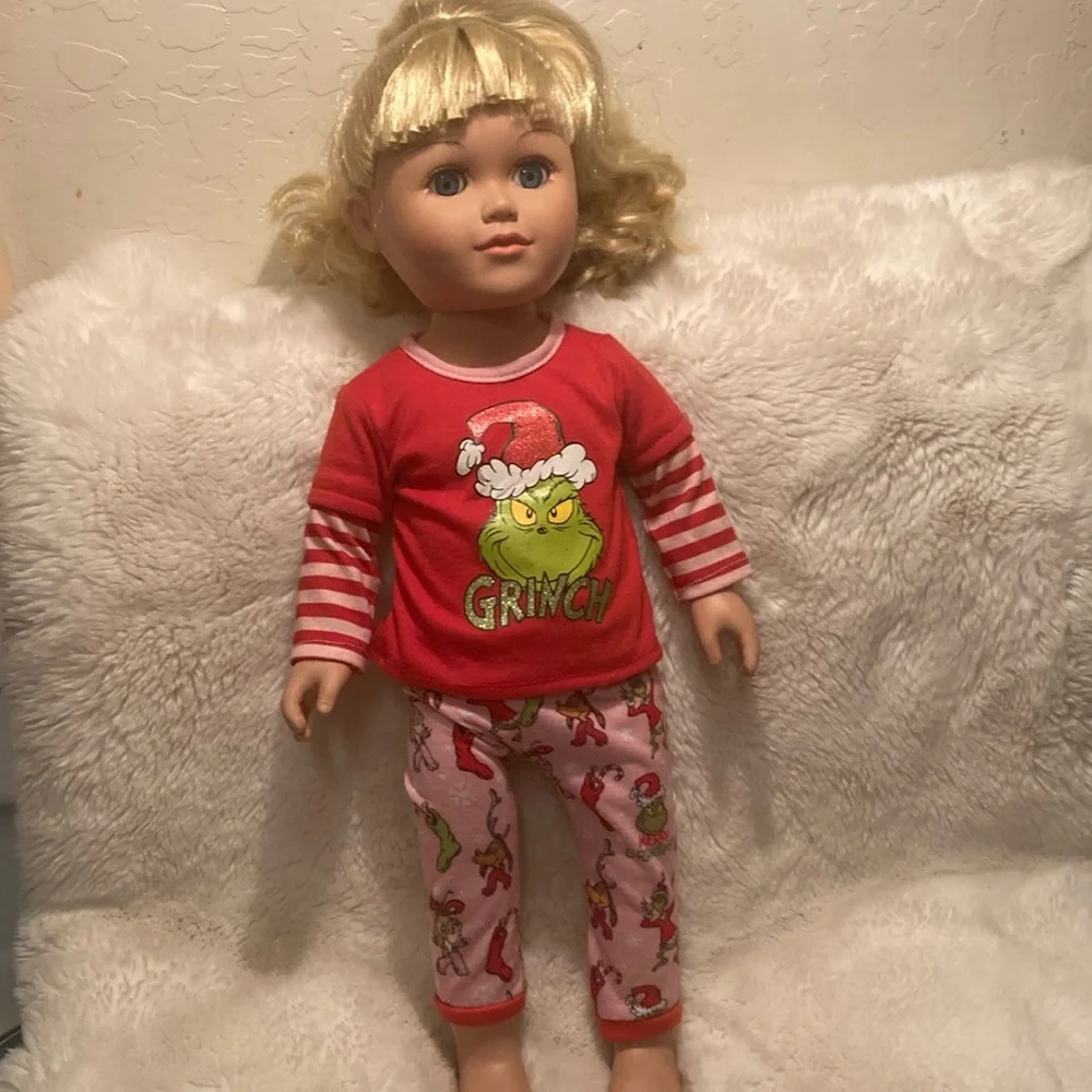 My life 18 inch blonde doll with grinch costume  like new Christmas - Picture 2 of 6